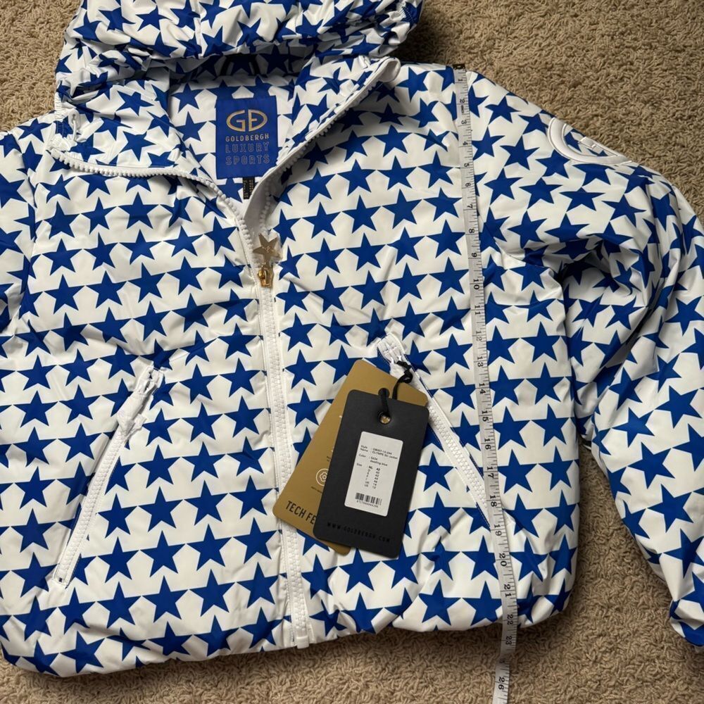 Goldbergh Olympe Goose Down Puffer Ski Jacket NWT US 12 Large White Blue Stars - Picture 8 of 10